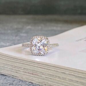 Platinum Plated  Adjustable Ring Princess Cut Bridal Jewelry Gift For Her
